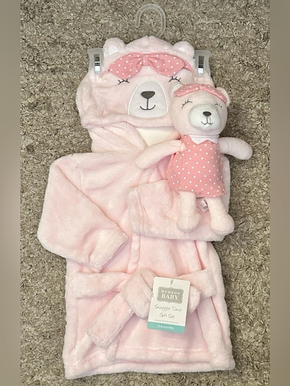 Hudson Baby Snuggle Time Infant Girl 0-9M Pink Bear Bathrobe & Plush Toy GiftSet